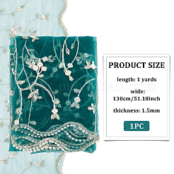 花の刺繍が施されたナイロン生地  服飾材料  濃い緑  1300x1.5mm&nbsp;DIY-WH0409-96B