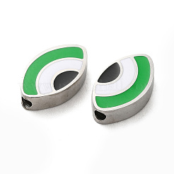 304ステンレススチールビーズ  エナメル  ステンレス鋼色  目  グリーン  8x13.5x3mm  穴：1.8mm&nbsp;STAS-C074-09P-04