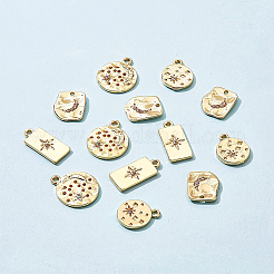 合金ペンダント  クリスタルラインストーン付き  カドミウムフリー＆ニッケルフリー＆鉛フリー  スターとフラットラウンド  18KGP本金メッキ  15x12x2mm  穴：1.5mm&nbsp;FIND-BC0001-89
