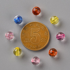 透明なアクリルビーズ  ラウンド  多面カット  ミックスカラー  6x5.5mm  穴：1.4mm  約4160個/500g&nbsp;TACR-S154-11A