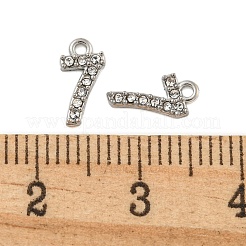 304ステンレスペンダント  クリスタルラインストーン付き高光沢仕上げ  数字のチャーム  数  9x4.5x1mm  穴：1mm&nbsp;STAS-L080-002P-07
