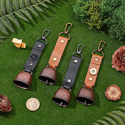 4Pcs 2 Colors Imitation Leather & Iron Bell Keychains&nbsp;AJEW-CL0002-41