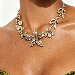 Alloy Crystal Rhinestone Flower Bib Necklaces for Women&nbsp;WGBAD31-01