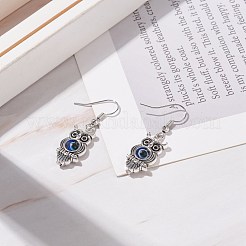 樹脂のナザールボンジュウダングルイヤリング付き合金チャーム  女性のための真鍮のアクセサリー  アンティークシルバー  30~40mm  ピン：0.6mm&nbsp;EJEW-JE04926