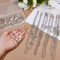 6Pcs 6 Styles Alloy Cross Charm 304 Stainless Steel 3 Layer Chains for Jeans Pants&nbsp;HJEW-FH00211
