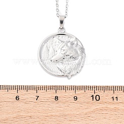 Flat Round with Wolf 304 Stainless Steel Pendant Necklaces&nbsp;NJEW-H059-04P