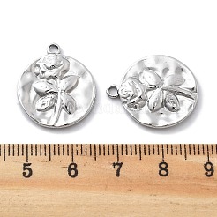 変色防止304ステンレススチールペンダント  フラワーチャーム付きフラットラウンド  ステンレス鋼色  21x18x2.5mm  穴：1.8mm&nbsp;STAS-R130-43P