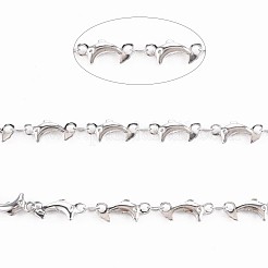 変色しない201ステンレススチールドルフィン＆オーバルリンクチェーン  ハンダ付け  ステンレス鋼色  12x5x2mm  約3.28フィート（1m）/連&nbsp;STAS-N092-110