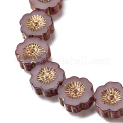 ピカソ風焼き絵具と金色の金属を編み込んだガラスビーズの連  花  パープル  14x14.5x5mm  穴：0.9mm  約29個/連  15.94''（40.5センチメートル）&nbsp;GL-CBA98F0-04D
