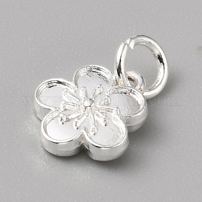 真鍮製チャーム  丸カン付き  銀  花  12x10x3mm  穴：4mm&nbsp;FIND-WH0159-63S-14-1