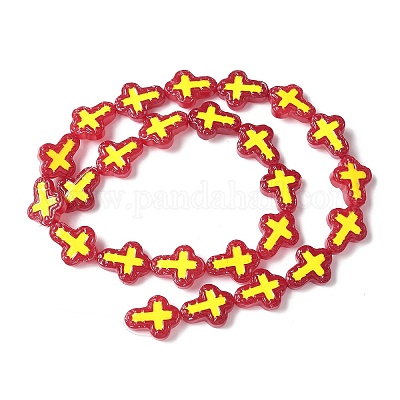 焼き絵の具、ガラス、エナメル、ビーズ  手描きのビーズ  クロス  ファイヤーブリック  14.5x11.5x4mm  穴：1mm&nbsp;BLOW-D300-06N-1