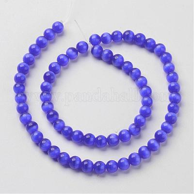 キャッツアイビーズ  ラウンド  ミディアムブルー  6mm  穴：1mm  約66個/連  14.5インチ/連&nbsp;CER04-1