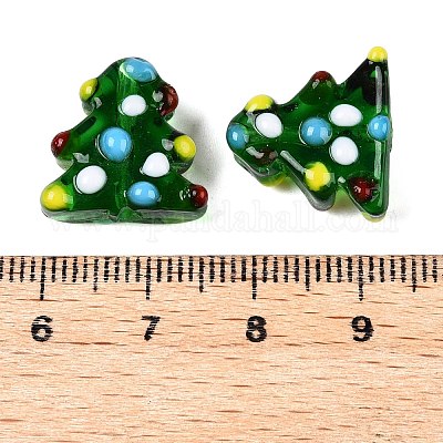 手作りランプワークビーズ  クリスマスツリー  バンピー  グリーン  17x14.5x7.5mm  穴：2mm  約20個/連  13.78''（35センチメートル）&nbsp;LAMP-G142-06-1