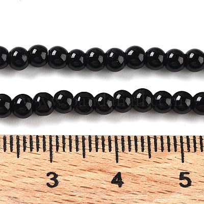 ベーキングペイント、ガラスパールビーズの連  パールカラーの  ラウンド  ブラック  3~4mm  穴：0.5mm  約195個/連  23.6インチ&nbsp;X-HY-Q003-3mm-80-1