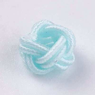 ポリエステルファブリックビーズ  ラウンド  ライトシアン  6.5x4.5mm  穴：4mm&nbsp;WOVE-K001-A19-1