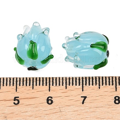 手作りランプワークビーズ  チューリップ  ライトスカイブルー  13.5~14.5x12.5~13.5x12.5~13.5mm  穴：1.8~2mm&nbsp;LAMP-K045-01E-1