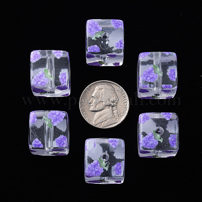 透明印刷アクリルビーズ  フルーツ模様の四角  ぶどう柄  16x16x16mm  穴：3mm&nbsp;MACR-S374-08A-04-1
