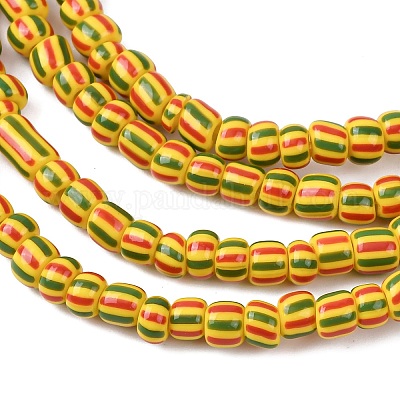 手作りランプワークビーズ連売り  3トーン  コラム  ゴールド  3~4.5x2~4mm  穴：0.8mm  約99~103個/連  15.35インチ（39cm）&nbsp;BLOW-K001-01A-19-1