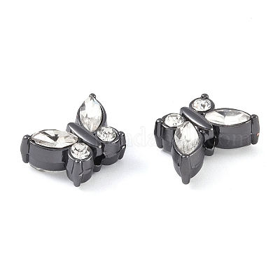 合金ビーズ  ラインストーン付き  蝶  ブラック  9.5x13.5x6mm  穴：1.6mm&nbsp;FIND-B038-10EB-1