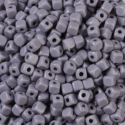 不透明なアクリルビーズ  キューブ  ライトグレー  4x4x4mm  穴：1.4mm&nbsp;X1-OACR-B025-06H-1