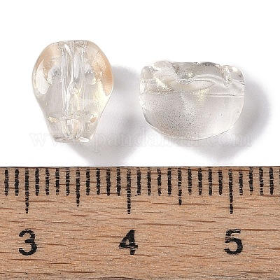 ペイントガラスビーズを焼く  スカル  淡黄色  10x8x7.5mm  穴：1mm&nbsp;GLAA-S202-17K-1