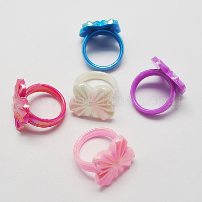 Acrylic Rings for Kids, AB Color, Mixed Color, US Size 3(14mm)