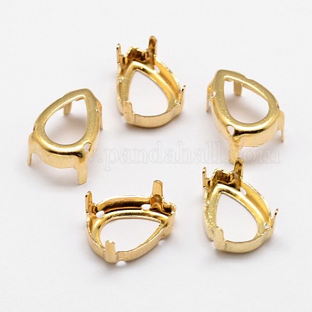 Flat Teardrop Brass Sew on Prong Settings&nbsp;KK-N0084-A02-18x25G-1