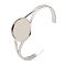 Rack Plating Brass Open Cuff Bangle Making, Blank Bangle Base, with Flat Round Tray, Long-Lasting Plated, Cadmium Free & Lead Free, Platinum, 2-5/8x2 inch(6.6x5cm), Tray:25mm