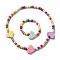 Maple Wood Jewelry Set, Beaded Necklace & Stretch Bracelet, Heart, Inner Diameter: 1-5/8 inch(4cm), Necklace: 15-3/4 inch(40cm)