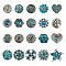 20Pcs Alloy Rhinestone Snap Button, Jewelry Buttons, Mixed Shapes, Aquamarine, 18~28x18~29x8~11mm