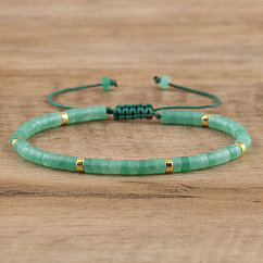 Natural Green Aventurine Beaded Braided Bracelets, Adjustable Women's Bracelets, Inner Diameter: 16cm, Bead: 4~4.5x2~2.5mm