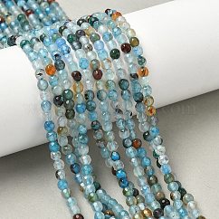 天然石瑪瑙ビーズ連売り  多面カット  ラウンド  染め＆加熱  ライトスカイブルー  4mm  穴：0.8mm  約88~94個/連  14.5インチ