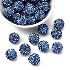 Pave Disco Ball Beads, Polymer Clay Rhinestone Beads, Grade A, Light Sapphire, PP15(2.1~2.2mm), 14mm, Hole: 1.8mm