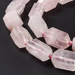 天然石ローズクォーツビーズ連売り  多面カット  コラム  23.5~25x15~18x13~15.5mm  穴：1.6mm  約15個/連  15.75~16.54インチ（40~42cm）&nbsp;G-F719-04