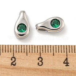 真鍮製ガラスチャーム  ティアドロップチャーム  プラチナメッキ  11x6x3.5mm  穴：3.5x1.5mm&nbsp;KK-L211-013P