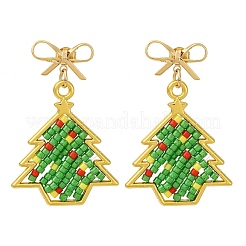 Christmas Tree Brass Dangle Stud Earrings&nbsp;EJEW-MZ00496-02