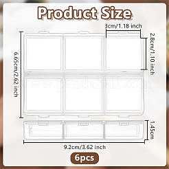 ビーズ用6グリッドプラスチックビーズコンテナ6個  ネイルアート  長方形  透明  9.2x6.65x1.45cm  内径：2.8x3のCM&nbsp;CON-OC0001-76