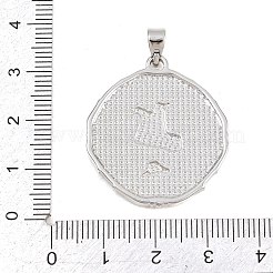 真鍮チャーム  セントジョージと馬のチャームが付いたフラットラウンド  プラチナ  31.5x28x3.5mm  穴：4x6mm&nbsp;LS-KK-I453-02P-01