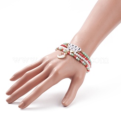 4Pcs 4 Style Glass Stretch Bracelets Set with Word Xmas Joy Acrylic Beads&nbsp;BJEW-TA00126