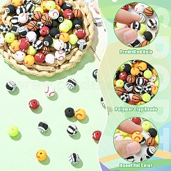 80個、8つのスタイルの手作り8ボールポリマー粘土ビーズ  球技  混合図形  9.5~10mm  穴：1.5~2mm  10個/スタイル&nbsp;CLAY-CJ0002-07
