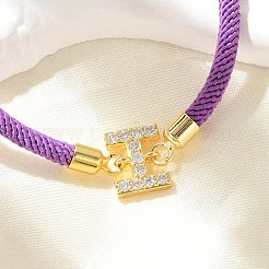 調節可能なナイロンコードブレスレット  真鍮マイクロパヴェキュービックジルコニアレターチャームジュエリー、女性用、男性用  ラックめっき  長持ちメッキ  文字I  1/8インチ（0.3cm）  内径：2-5/8インチ（6.6cm）&nbsp;X-BJEW-C096-01G-09