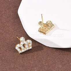 クラウンブラスマイクロパヴェクリアキュービックジルコニアスタッドピアス  長持ちメッキ  ラックめっき  鉛フリー＆カドミウムフリー  18KGP本金メッキ  11.5x12.5mm&nbsp;EJEW-H178-13G