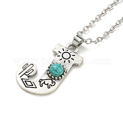Letter A~Z Antique Silver Plated Alloy with Synthetic Turquoise Pendant Necklaces&nbsp;NJEW-G080-01J