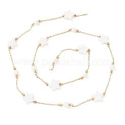 304 Stainless Steel & Natural Shell Star & Round Bead Cable Chains&nbsp;CHS-G048-10G