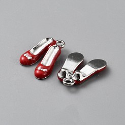 合金エナメルペンダント  プラチナ  バレエのハイヒールの靴  クリムゾン  18x13.5x4mm  穴：1.6mm&nbsp;X-FIND-WH20002-03P