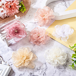 6 個 6 色のオーガンジーオーナメントアクセサリー  ミシンクラフト装飾  3 Dの花  ミックスカラー  90~95x14~19mm  1pc /カラー&nbsp;DIY-TA0006-50A