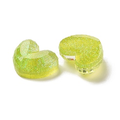 半透明の樹脂カボション  グリッターパウダー付き  ハート  黄緑  15.5x20x6mm&nbsp;FIND-E020-11C