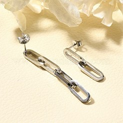 女性用304ステンレススチールダングルスタッドピアス  316ステンレススチールピン付き  チェーンチャーム  ステンレス鋼色  25~50x5.5mm&nbsp;EJEW-C096-15P-01