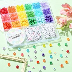 DIYブレスレット作りキット  バレルプラスチックとアクリルレタービーズを含む  伸縮性のある糸  ミックスカラー  ビーズ：7~9x3.5~6mm  穴：1~3.8mm  4000個/箱&nbsp;DIY-YW0007-40