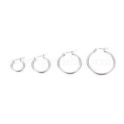 変色しない304ステンレススチール製フープピアス（女性用）  リング形状  混合サイズ  ステンレス鋼色  15~31x14~29x2mm  12ゲージ  ピン：1x0.8mm  4のペア/セット&nbsp;EJEW-X0015-02P-01